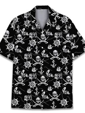 Pirate Hawaiian shirt Shulls Treasure Hihi Global Large New Black White